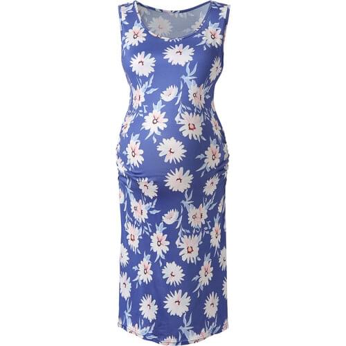 Summer ladies fashion roupa gravida sleeveless round neck floral print maternity dress home pajamas dress for pregnant women F4