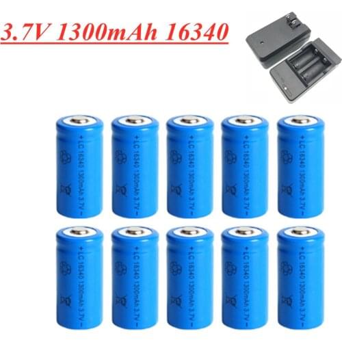 1300mAh 3.7V Li-ion Rechargeable 16340 Batteries CR123A Battery For LED Flashlight Travel Wall Charger For 16340 CR123A Battery