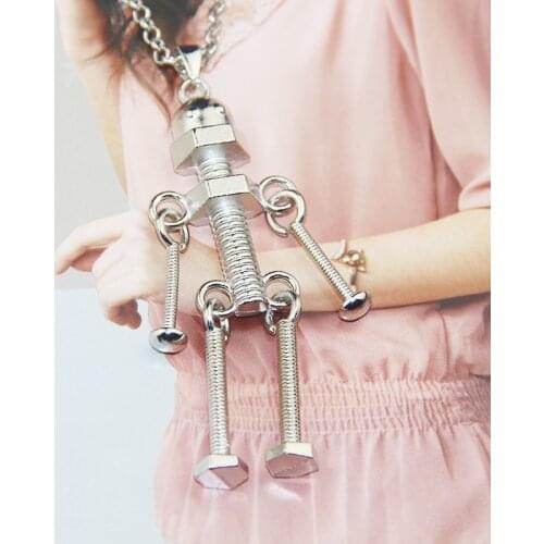 Fashion Jewelry Charm Screw Robot Pendant Necklace For Men Women Gifts