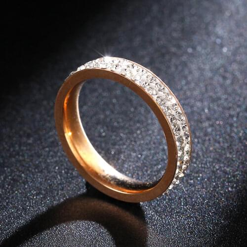 MOREDEAR Rose Gold Titanium Ring CZ Pave for Women