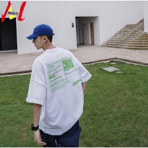 MANVALUE Mens Summer Short Sleeve Tees Fashion Oversize Letter Printed Japanese Style Loose Type Retro T-Shirts