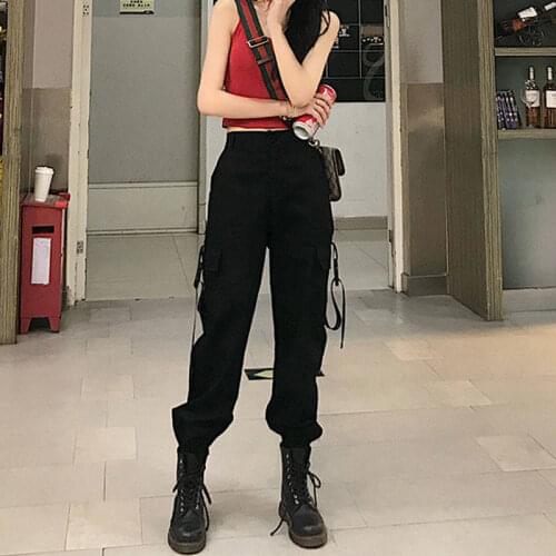 New Loose Student Hip-Hop Overalls, Female Hip-Hop Casual Pants, High-Waisted, Thin-Beamed Harem Pants