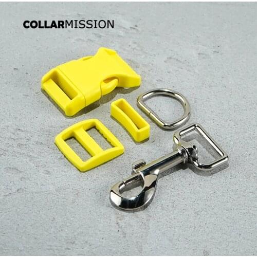 Plastic buckle+Tri-Glid+square keeper+D ring+metal dog clasp/set)Good quality 25mm yellow DIY dog tie dog leash parts