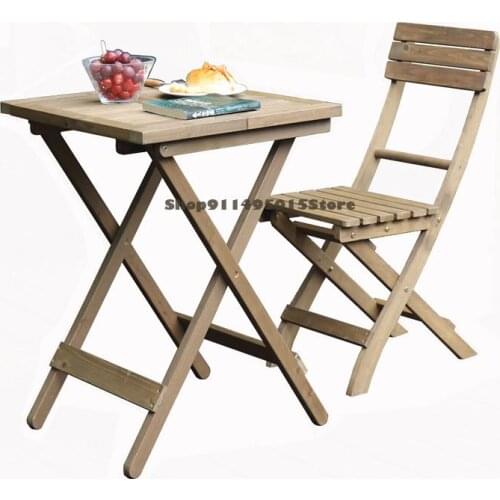 Simple Solid Wood Folding Used Outdoor Milk Tea Coffee Shop Garden Table Net Red Balcony Table Chair Small Wooden Table
