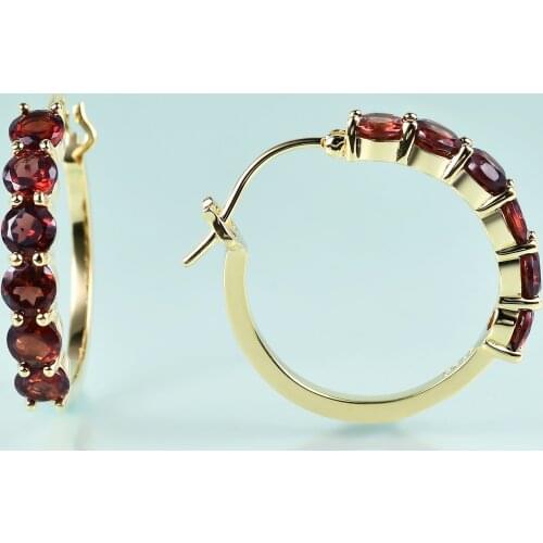 GEMS BEAUTY 14K Gold Filling Sterling Silver C Hoop Earrings Round Natural Garnet Handmade Earrings For Women Romantic Gift