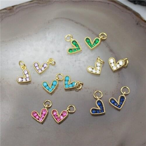 9*7mm 50pcs/lot Fashion cz charm,colorful heart shape cubic zircon charm,small charm for ladies jewelry making cheap wholesale