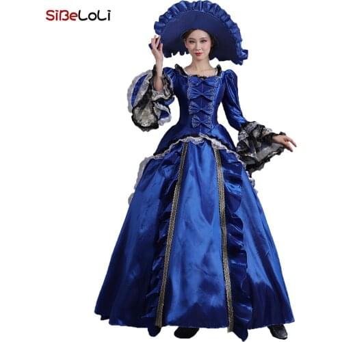 Blue Renaissance Masquerade Gown Victorian Royal Queen Princess Ball Gown Dress Theater Costume