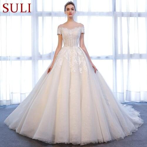 SL-803 2018 Illusion Neck Short Sleeve Backless Applique Wedding Dresses