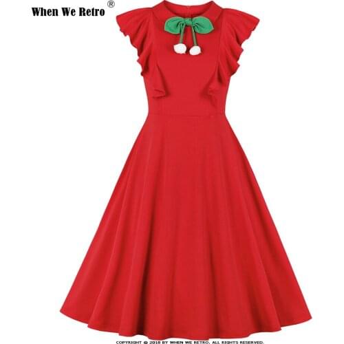 Solid Color Elegant Women Red Dress VD1925 Ruffles Sleevless 50s 60s Retro Rock Vintage Summer Dresses