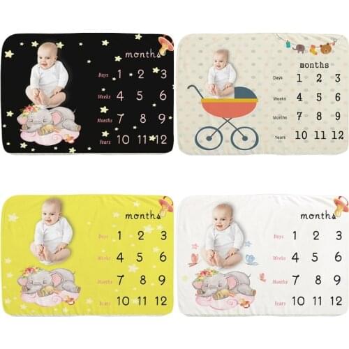 W3JF Baby Monthly Record Growth Milestone Blanket Creative Background Cloth Newborn Soft Swaddle Wrap Photography Props