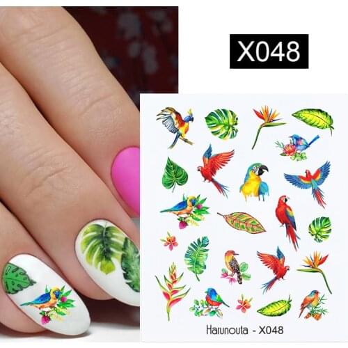 Harunouta Summer Simple Green Nails Art Sticker Decorations Flower Leaf Tree Decals Water Transfer Sliders Bird Fruit Manicures