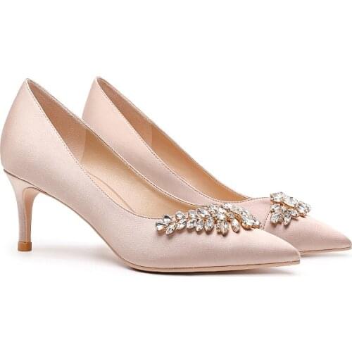 Woman 6cm/8cm High Heels Rhinestone Pink Silk Crystal Pumps Lady Satin Crystal Wedding Bridal Elegant Plus Size 33-42