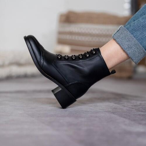 2021 Winter Women Boots Retro Chelsea Boots Women Shoes Fashion Women ANKLE Boots Genuine Leather Female Square Heel Leather