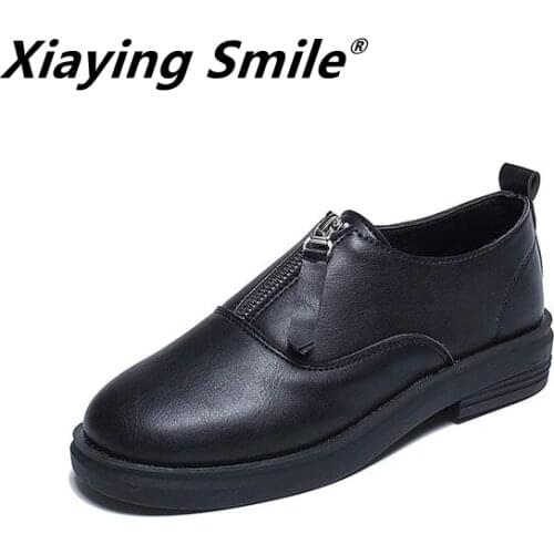 Xiaying Smile Spring 2020 new womens shoes wild loafers front zipper two wear small leather shoes