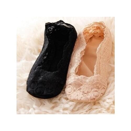 Women 3D art Lace Shallow Mouth Invisible Boat Socks Lace Silica Gel Sole Non-slip Boat Socks Woman Thin Boat Socks ws74