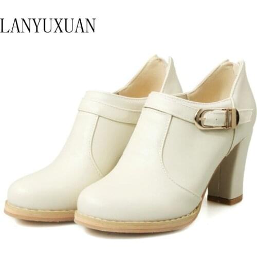 LANYUXUAN 2018 Women Pumps Sapato Feminino Big Size 44-48 Women Shoes Pu Round Toe Ankle Height High Quality Soft Fashion 07-2