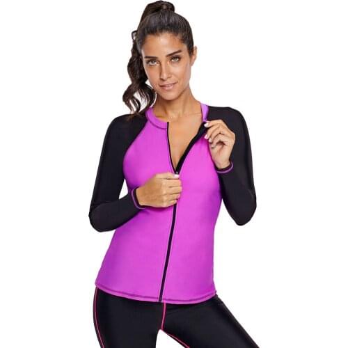 Womens Large-Size Surfing Suit New Long-Sleeved Swimsuit Zipper Conservative Sunscreen One-Piece Top 410854