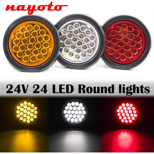 1pcs 24V 24 LED SMD Car Rear Tail Light Brake Stop Side Marker Light Indicator Truck Trailer Round Reflector Red Yellow White