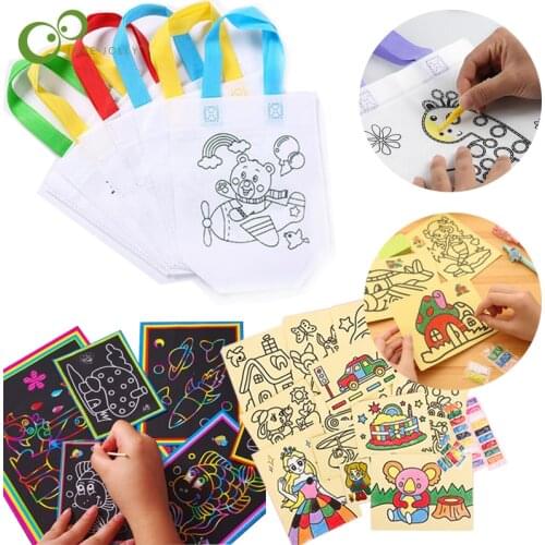 10/15Pcs Magic Scratch Art DIY Sand Painting Cards Graffiti Bags Educational Learning Creative Drawing Toys for Children YJN