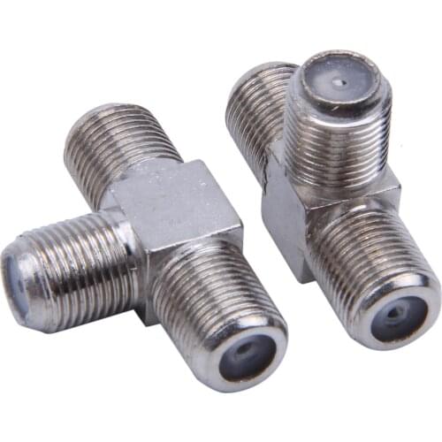 2 Pcs F Type Female to Female Jack 3-Way RF Plug Adapter Connector Silver Tone