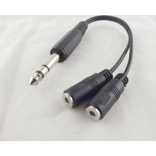 2pcs 6.35mm 1/4" Male To Dual 3.5mm Female Stereo Audio Y Splitter Adapter Cable 20cm