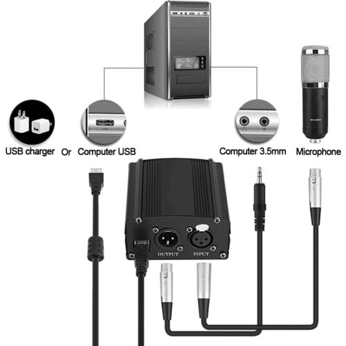 48V Phantom Power Supply and XLR 3 Pin Cable for Microphone Device Equipment