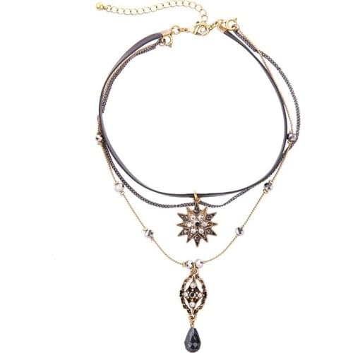 6pcs / lot Crystal Stars Choker Necklace Imitation Leather Multi Layers Fashion Necklaces for Women Brand Jewelry