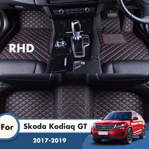 RHD Car Floor Mats For Skoda Kodiaq GT 2019 2018 2017 Carpets Artificial Leather Waterproof Anti-Dirty Auto Interior Accessories