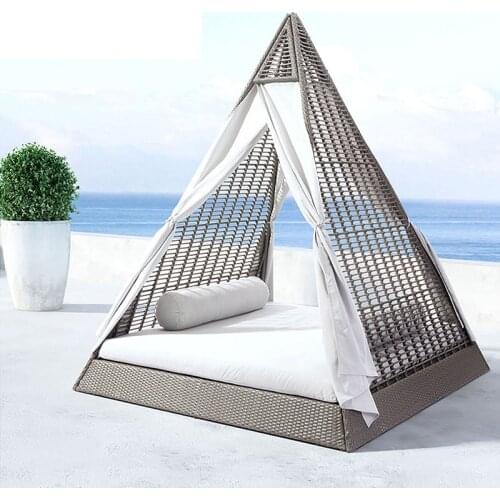Freeshipping Lounger Outdoor Rattan Sofa Lying Bed Balcony Villa Outdoor PU Rattan Chairs