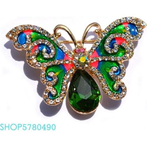 Cute Butterfly Rhinestone Elegent Brooch Women Breast Pin Multi Coloured Drawing Lady Wedding Dress Ornaments Classic Jewelry