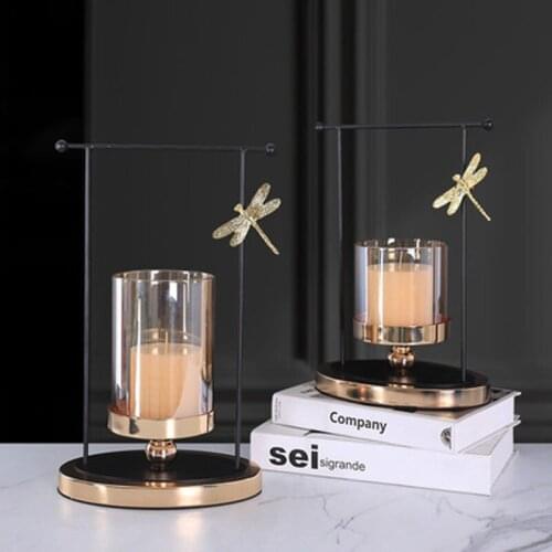 European Metal Home Decor Dragonfly Pattern Candle Holders Wedding Centerpieces Center Table Candlesticks Parties