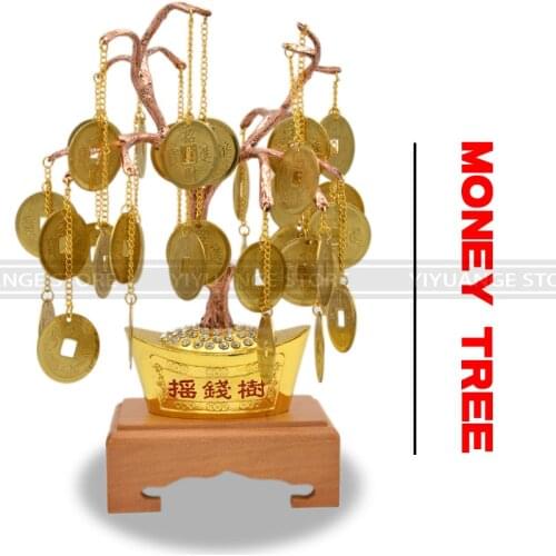 Hot Sale Chinese Fengshui Mascot Metal Crafts Metal Good Fortune Lucky Tree With Coins Felicitous Wish Of Making Money