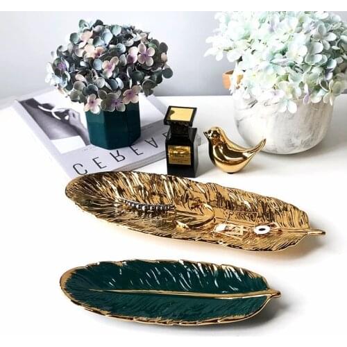 Ceramic Platter Storage Tray Sushi Plate Feather Shape Candy Trinket Jewelry Fruit Serving Tray Storage Tableware Plate Holder