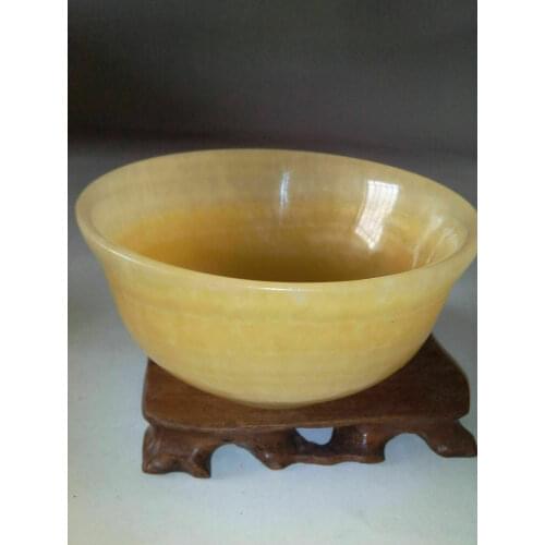 China Natural jades Hand-carved Bowl Statues Yellow jades Bowl