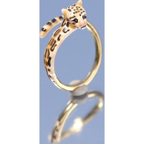Cute Elegant Enamel Leopard Rings For Women Copper Animal Adjustable Opening Ring Jewelry Fashion Accessories Goog Gift