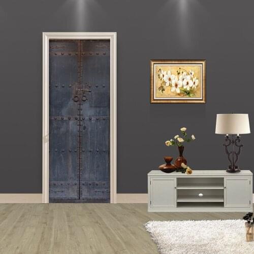 Creative DIY 3D Door Stickers Old Wooden Door Pattern Home Decor for Living Room Large Wall Sticker Home Decoration Accessories