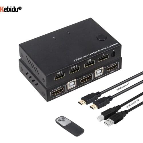 Kebidu 2 Ports 4K Video Display USB KVM Switch Box HDMI-compatible KVM Switcher Splitter Box For Sharing Printer Keyboard Mouse