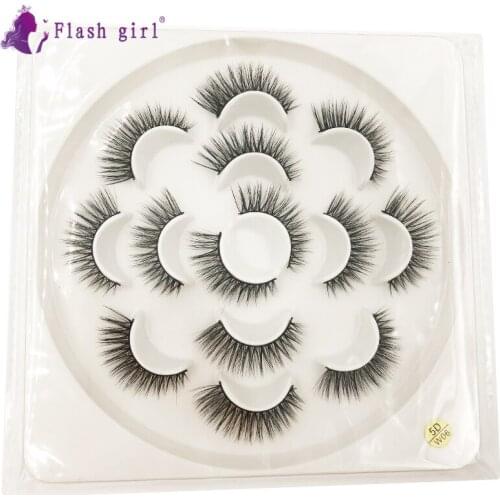 Flash Girl Makeup W Series High Quality 7pairs 100% Handmade Mink Eyelashes 5D Mink Eyelashes Vendor with Lash Packaging
