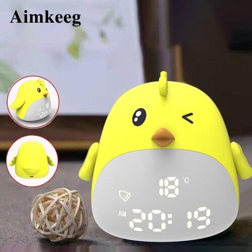 Cute Children Night Lamp Chick Digital Alarm Clock Night Light Touching Control for Kids Gift Bedroom Decoration Table Lamp