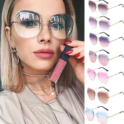 Fashion Frameless Sunglasses Women Polygon Trimmed Brand Designer Rimless Glasses Gradient Ocean Square Metal Eyewear UV400