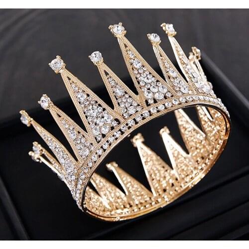 Fashion Gold Rhinestone Royal Queen Wedding Crown Bridal Tiaras and Crowns Hair Jewelry Bride Diadem Pageant Circle