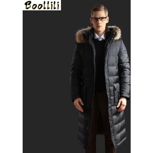 Boollili White Goose Down Jacket Men Long Winter Coat Raccoon Fur Collar Plus Size warm Mens Down Jackets 2020