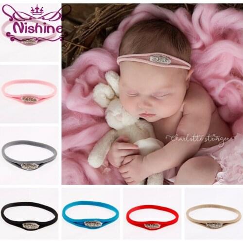 Nishine 2018 New Elastic Newborn Rhinestone Nylon Headband Kids Girls Headwear Photography Props Hair Accessories