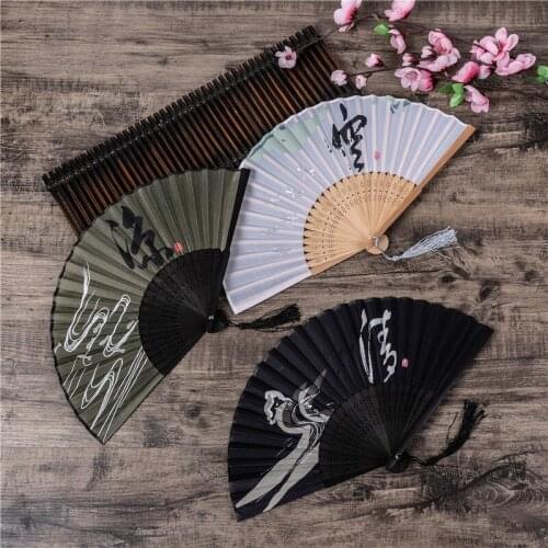 Brand New Chinese Style Silk Folding Fan Wooden Shank Classical Dance Fan High Quality Tassel Elegant Female Fan Home Decoration