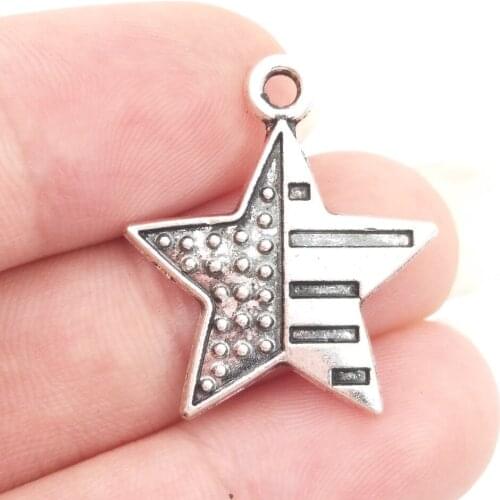 BULK 30 Zinc Alloy Patriotic American Flag Star Charms Antique Silver Plated Pendant for Necklace Bracelet 20*23mm 1.4g