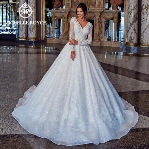 Michelle Royce Ball Gown Wedding Dresses 2020 Sexy V-Neckline Appliques Lace Up Palace Dream Bridal Gowns Vestido De Noiva