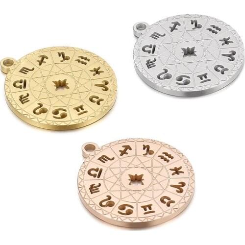 5pcs/lot 12 Zodiac Constellation Stainless Steel Pendant Charms DIY Necklace Making Jewelry Findings Handicraft Accessories
