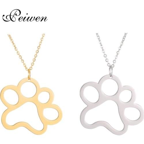 Hollow Pet Paw Pendant Necklace Cute Stainless Steel Animal Dog Cat Footprint Necklace For Women Men Girls Jewelry Charm Choker