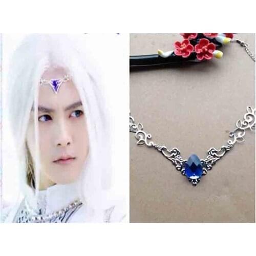 Crystal Headband For Men Chinese Ancient Hanfu Forehead Headbands Hairbands Hanfu Accessories Blue Crystal Hairwear For Men