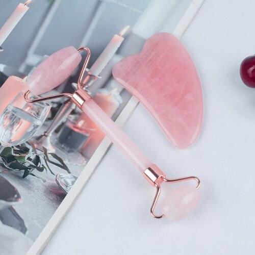 Dropshipping Rose Quartz Massage Roller Gouache Scraper for Facial Massage 100% Natural Jade Guasha Scraper Face Massage Roller